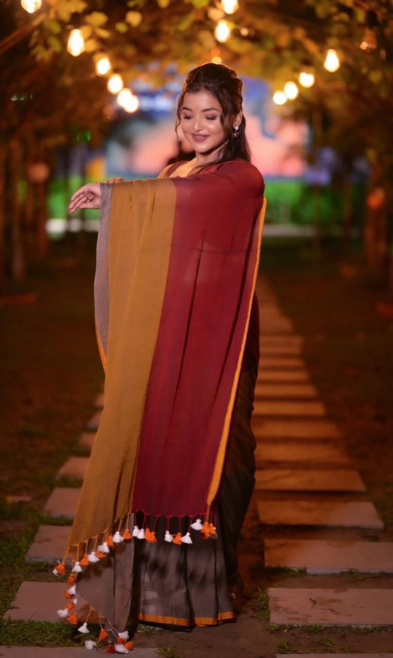 triple color mulmul cotton saree