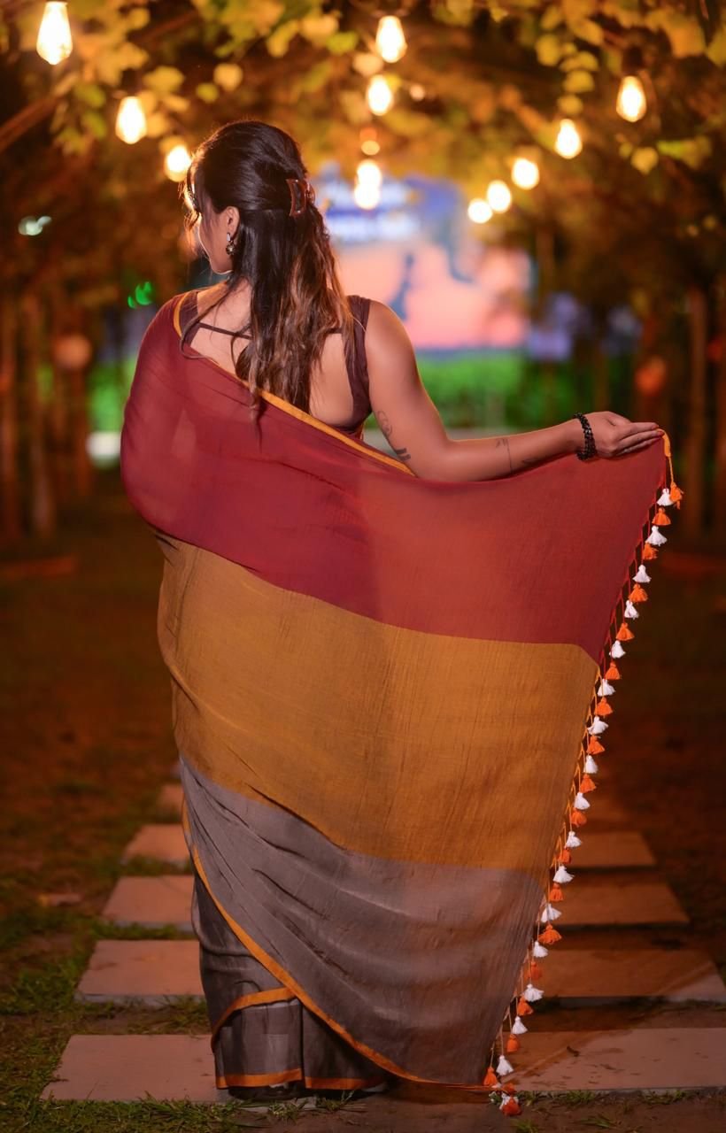 triple color mulmul cotton saree